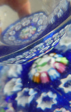 Load image into Gallery viewer, SCOTTISH GLASS. Vintage JOHN DEACONS Perfume Bottle Blue with Millefiori Canes. Thistle Canes
