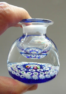 SCOTTISH GLASS. Vintage JOHN DEACONS Perfume Bottle Blue with Millefiori Canes. Thistle Canes