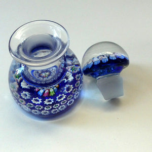 SCOTTISH GLASS. Vintage JOHN DEACONS Perfume Bottle Blue with Millefiori Canes. Thistle Canes