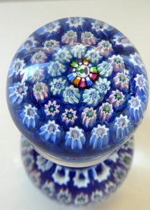 SCOTTISH GLASS. Vintage JOHN DEACONS Perfume Bottle Blue with Millefiori Canes. Thistle Canes