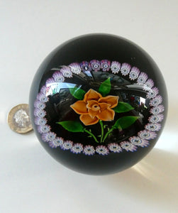 2000 Caithness Glass Paperweight with Lampwork Flower. 100th Birthday of the Queen Mother