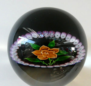 2000 Caithness Glass Paperweight with Lampwork Flower. 100th Birthday of the Queen Mother