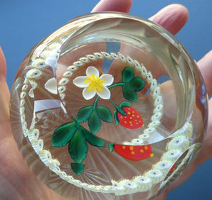 Vintage LIMITED EDITION Caithness Glass Paperweight: Signed Strawberry Blossom by William Manson