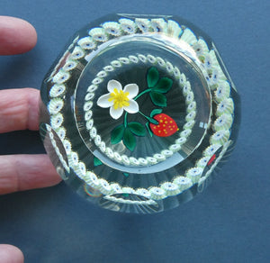 Vintage LIMITED EDITION Caithness Glass Paperweight: Signed Strawberry Blossom by William Manson