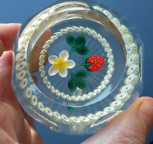 Vintage LIMITED EDITION Caithness Glass Paperweight: Signed Strawberry Blossom by William Manson