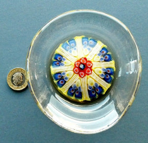 Sweet 1960s Scottish Strathearn Glass Paperweight in a Dish
