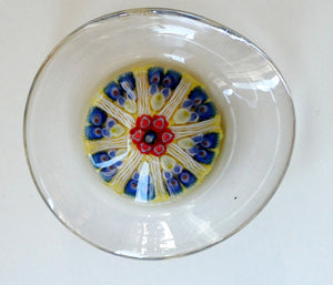 Sweet 1960s Scottish Strathearn Glass Paperweight in a Dish