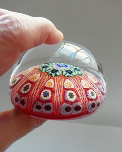 LARGE Strathearn Millefiori Canes and Latticino Ten Spoke Paperweight. Red Ground