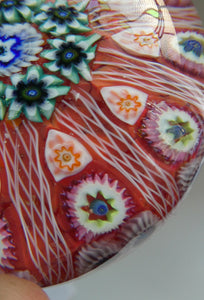 LARGE Strathearn Millefiori Canes and Latticino Ten Spoke Paperweight. Red Ground