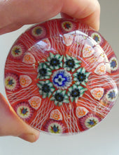 Load image into Gallery viewer, LARGE Strathearn Millefiori Canes and Latticino Ten Spoke Paperweight. Red Ground
