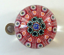 Load image into Gallery viewer, LARGE Strathearn Millefiori Canes and Latticino Ten Spoke Paperweight. Red Ground
