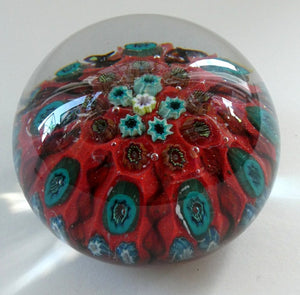Beautiful 1950s VASART Paperweight with 9 Twisted Spokes; with a red ground