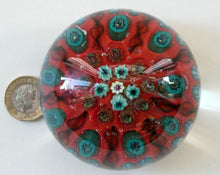 Load image into Gallery viewer, Beautiful 1950s VASART Paperweight with 9 Twisted Spokes; with a red ground
