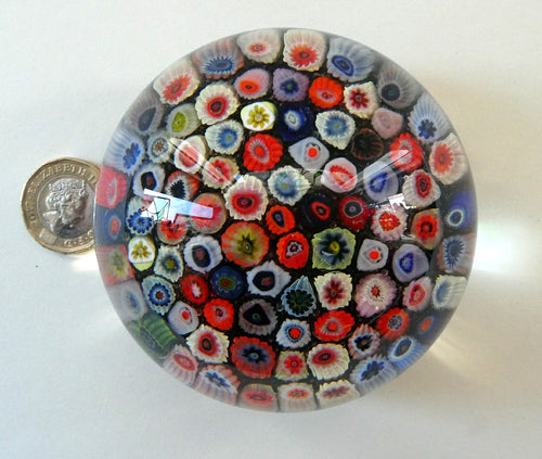 1960s Large Vintage Strathearn Millefiori Close Pack Carpet Paperweight