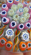 Load image into Gallery viewer, 1970s Scottish PERTHSHIRE Paperweight. Pale Lilac Ground. 9 Half Spokes &amp; Millefiori Canes
