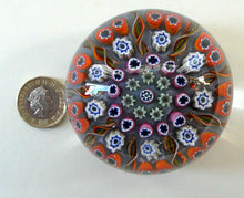 Load image into Gallery viewer, 1970s Scottish PERTHSHIRE Paperweight. Pale Lilac Ground. 9 Half Spokes &amp; Millefiori Canes
