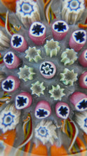 Load image into Gallery viewer, 1970s Scottish PERTHSHIRE Paperweight. Pale Lilac Ground. 9 Half Spokes &amp; Millefiori Canes
