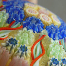 Load image into Gallery viewer, 1970s Scottish PERTHSHIRE Paperweight. Pale Yellow Ground. 9 Half Spokes &amp; Millefiori Canes
