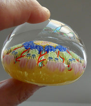 Load image into Gallery viewer, 1970s Scottish PERTHSHIRE Paperweight. Pale Yellow Ground. 9 Half Spokes &amp; Millefiori Canes
