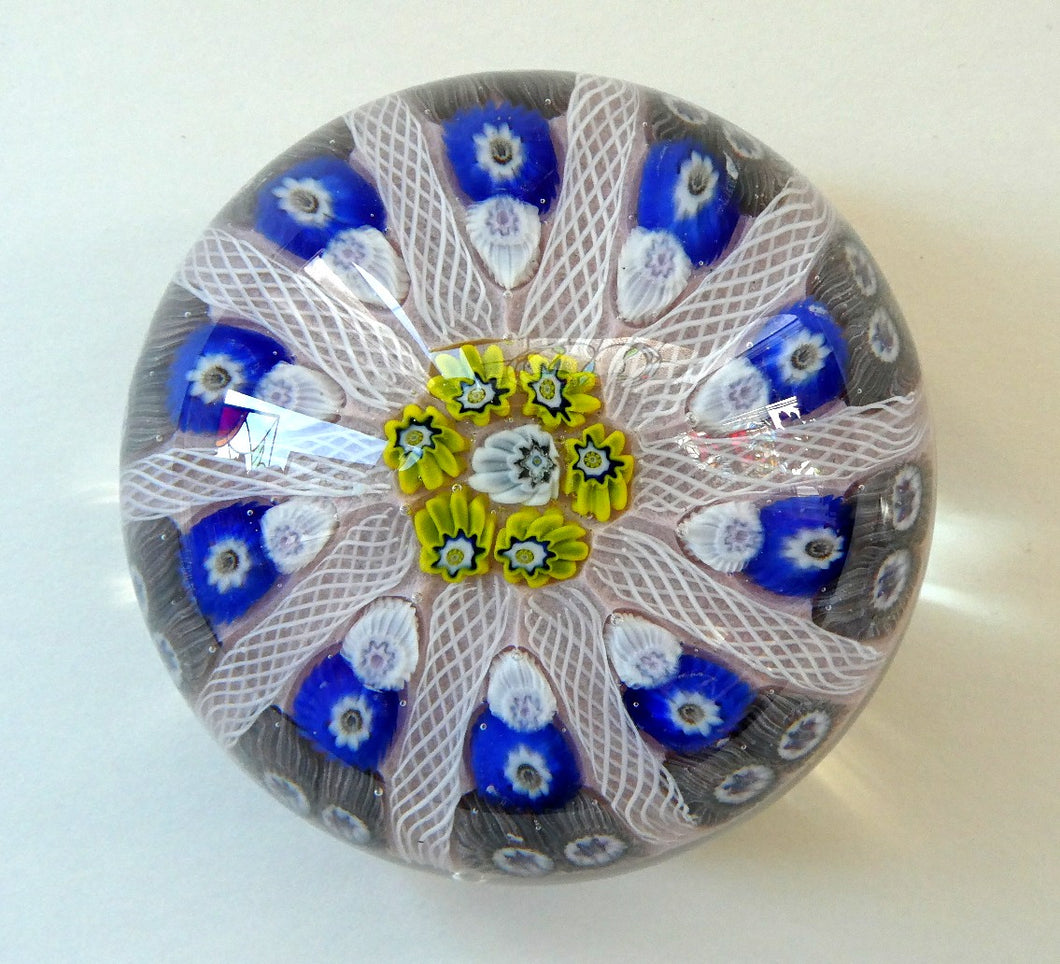 LARGE Scottish Glass. Strathearn Millefiori Canes and Latticino Ten Spoke Paperweight