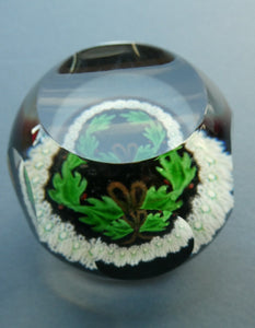 LIMITED EDITION 1979 Caithness Glass Paperweight. Entitled "Holly Wreath" by Colin Terris / William Manson