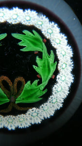 LIMITED EDITION 1979 Caithness Glass Paperweight. Entitled "Holly Wreath" by Colin Terris / William Manson