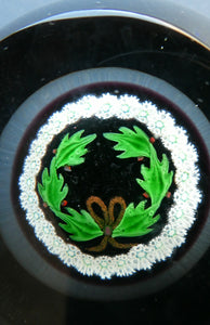 LIMITED EDITION 1979 Caithness Glass Paperweight. Entitled "Holly Wreath" by Colin Terris / William Manson