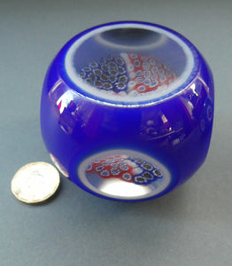 MURANO Faceted Paperweight with Double Overlay & Internal Millefiori Floating Layer