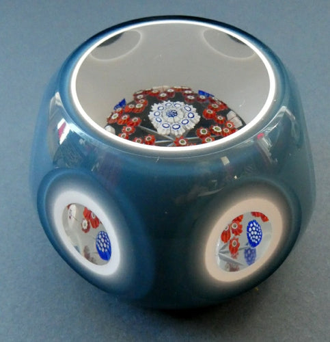1982 WHITEFRIARS Faceted Paperweight with Double Overlay. Star of Roses by Colin Terris