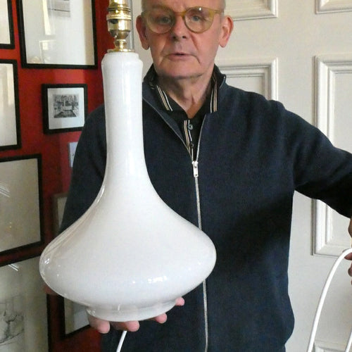 1960s White Danish Holmegaard Glass Lamp. 14 1/2 inches in height