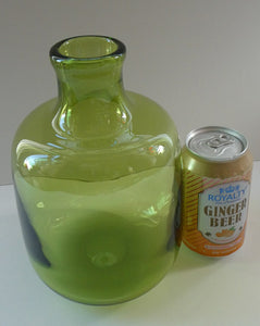 950s Danish SIGNED Green Glass Vase (17796). Designed by Christer Holmgrem. 8 3/4 inches in height