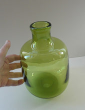 Load image into Gallery viewer, 950s Danish SIGNED Green Glass Vase (17796). Designed by Christer Holmgrem. 8 3/4 inches in height
