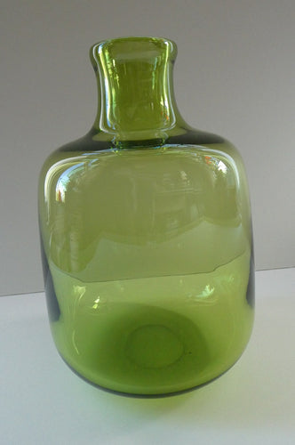 950s Danish SIGNED Green Glass Vase (17796). Designed by Christer Holmgrem. 8 3/4 inches in height