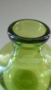 950s Danish SIGNED Green Glass Vase (17796). Designed by Christer Holmgrem. 8 3/4 inches in height