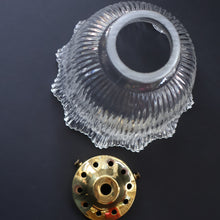 Load image into Gallery viewer, Fine Vintage HOLOPHANE Style Ribbed Glass Pendant Lamp Shade with Brass Hanging Fitment
