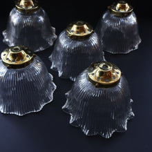 Load image into Gallery viewer, Fine Vintage HOLOPHANE Style Ribbed Glass Pendant Lamp Shade with Brass Hanging Fitment
