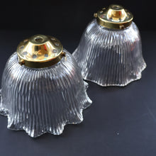 Load image into Gallery viewer, Fine Vintage HOLOPHANE Style Ribbed Glass Pendant Lamp Shade with Brass Hanging Fitment
