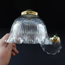 Load image into Gallery viewer, Fine Vintage HOLOPHANE Style Ribbed Glass Pendant Lamp Shade with Brass Hanging Fitment
