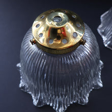 Load image into Gallery viewer, Fine Vintage HOLOPHANE Style Ribbed Glass Pendant Lamp Shade with Brass Hanging Fitment
