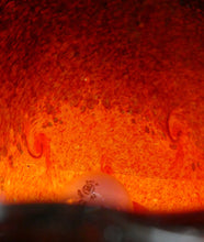 Load image into Gallery viewer, 1950s Scottish VASART Glass Tulip Lamp in Swirly Scarlet Red and Black Shades. WORKING
