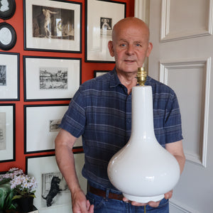 MID-CENTURY:  Highly Collectable. Matched Pair of White CASA PUPO Bulbous Ceramic Lamps. Each with stamp on base