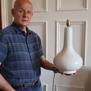 MID-CENTURY:  Highly Collectable. Matched Pair of White CASA PUPO Bulbous Ceramic Lamps. Each with stamp on base