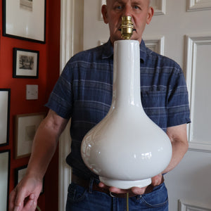 MID-CENTURY:  Highly Collectable. Matched Pair of White CASA PUPO Bulbous Ceramic Lamps. Each with stamp on base