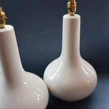 Load image into Gallery viewer, MID-CENTURY:  Highly Collectable. Matched Pair of White CASA PUPO Bulbous Ceramic Lamps. Each with stamp on base
