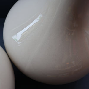 MID-CENTURY:  Highly Collectable. Matched Pair of White CASA PUPO Bulbous Ceramic Lamps. Each with stamp on base