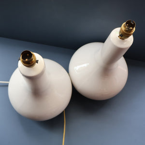 MID-CENTURY:  Highly Collectable. Matched Pair of White CASA PUPO Bulbous Ceramic Lamps. Each with stamp on base