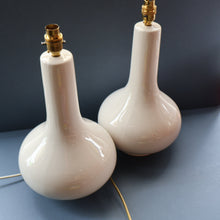Load image into Gallery viewer, MID-CENTURY:  Highly Collectable. Matched Pair of White CASA PUPO Bulbous Ceramic Lamps. Each with stamp on base
