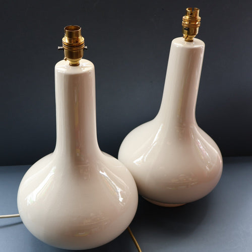 MID-CENTURY:  Highly Collectable. Matched Pair of White CASA PUPO Bulbous Ceramic Lamps. Each with stamp on base