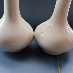MID-CENTURY:  Highly Collectable. Matched Pair of White CASA PUPO Bulbous Ceramic Lamps. Each with stamp on base