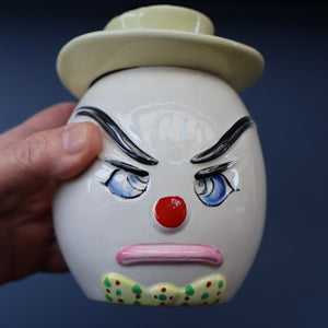 Quirky 1950s Coin Bank SWEAR BOX. Comical man with Two Expressive Faces